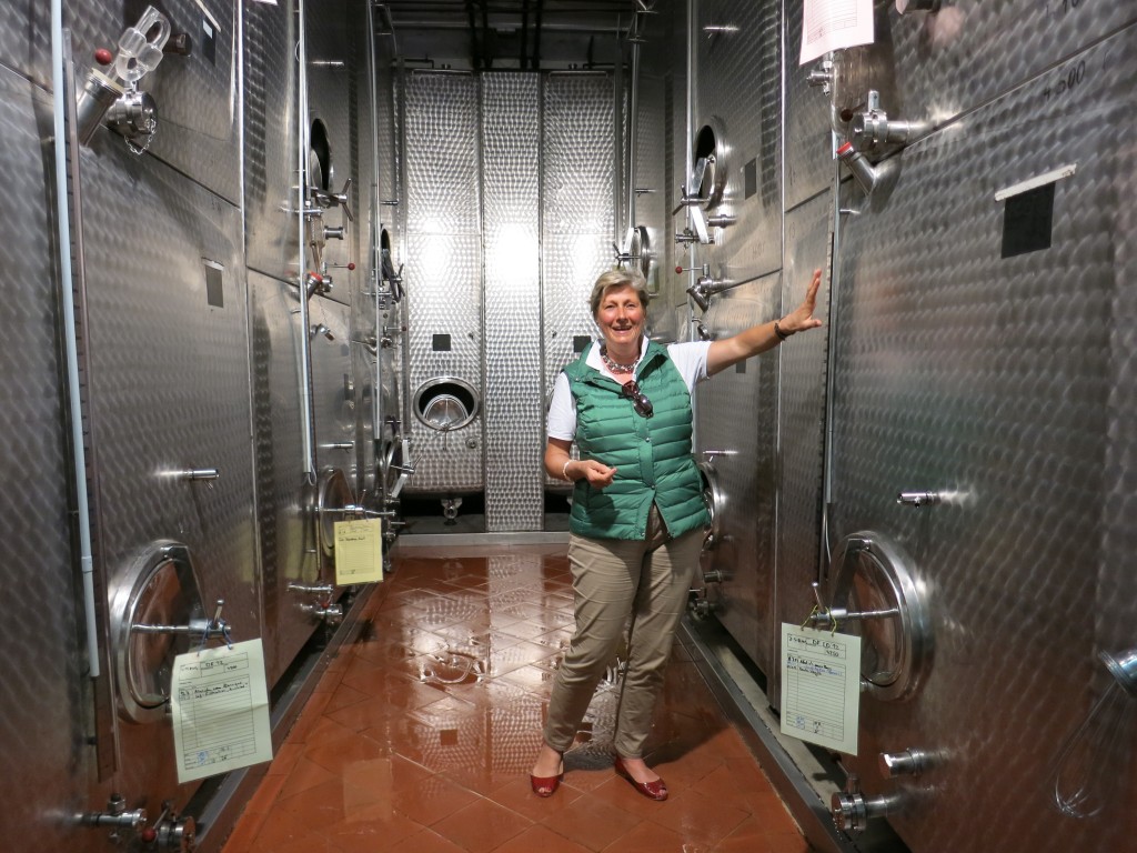 Alexandra Prinzessin zur Lippe among Schloss Proschwitz's custom-designed fermentation tanks