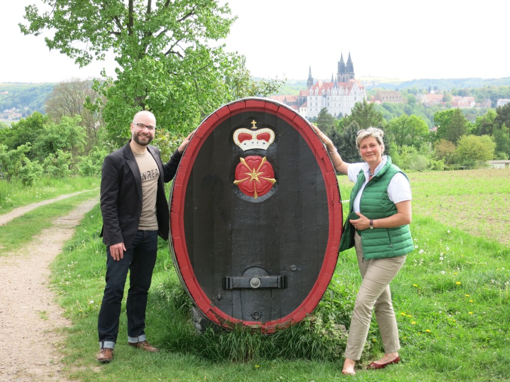 The author and Alexandra Prinzessin zur Lippe in the Schloss Proschwitz vineyards overlooking Meissen