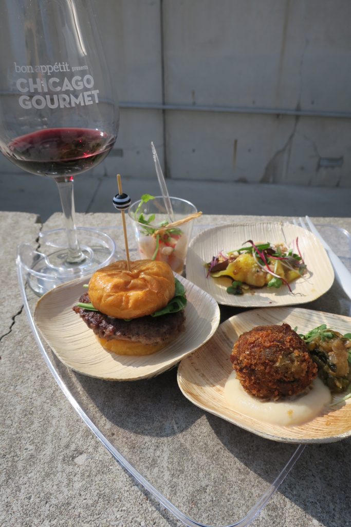 Agnolotti, crudo, burger and pork croquette at Chicago Gourmet